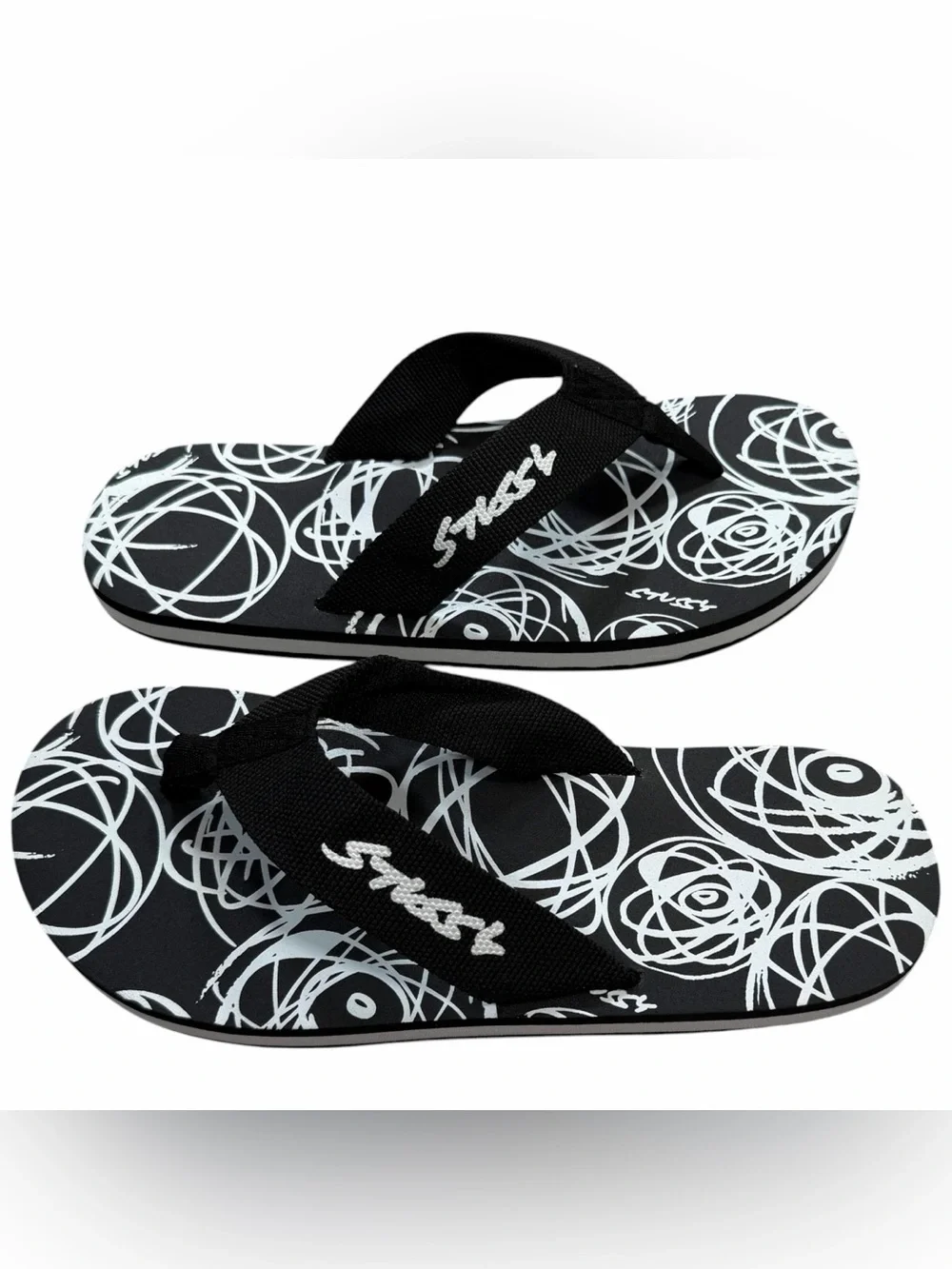 Vintage Stussy x Futura Black & White Atom Slip On Flip Flop Sandal Slides Sz 8